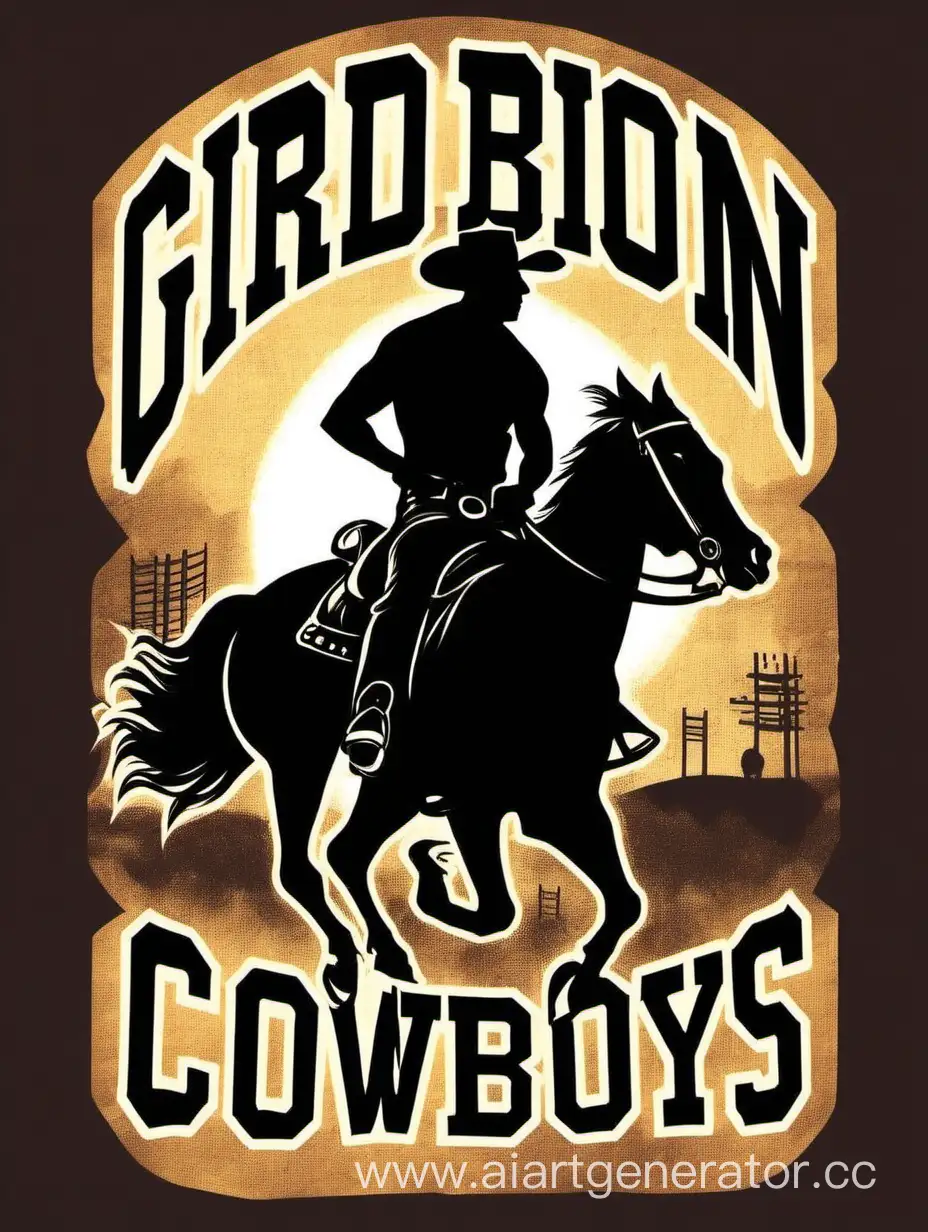 "Gridiron Cowboys" with a silhouette of a cowboy riding a football in thet-shirt design  