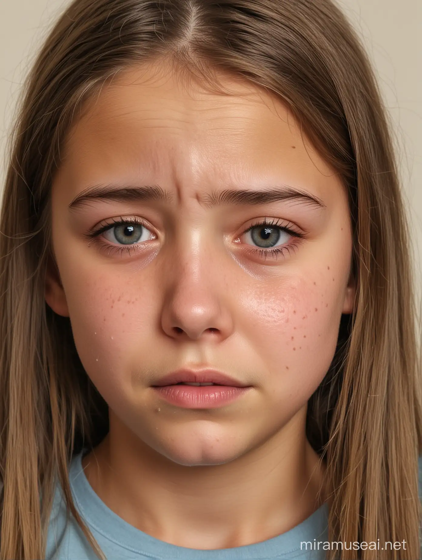 fille 12 ans triste , larmes aux yeux, tête entière