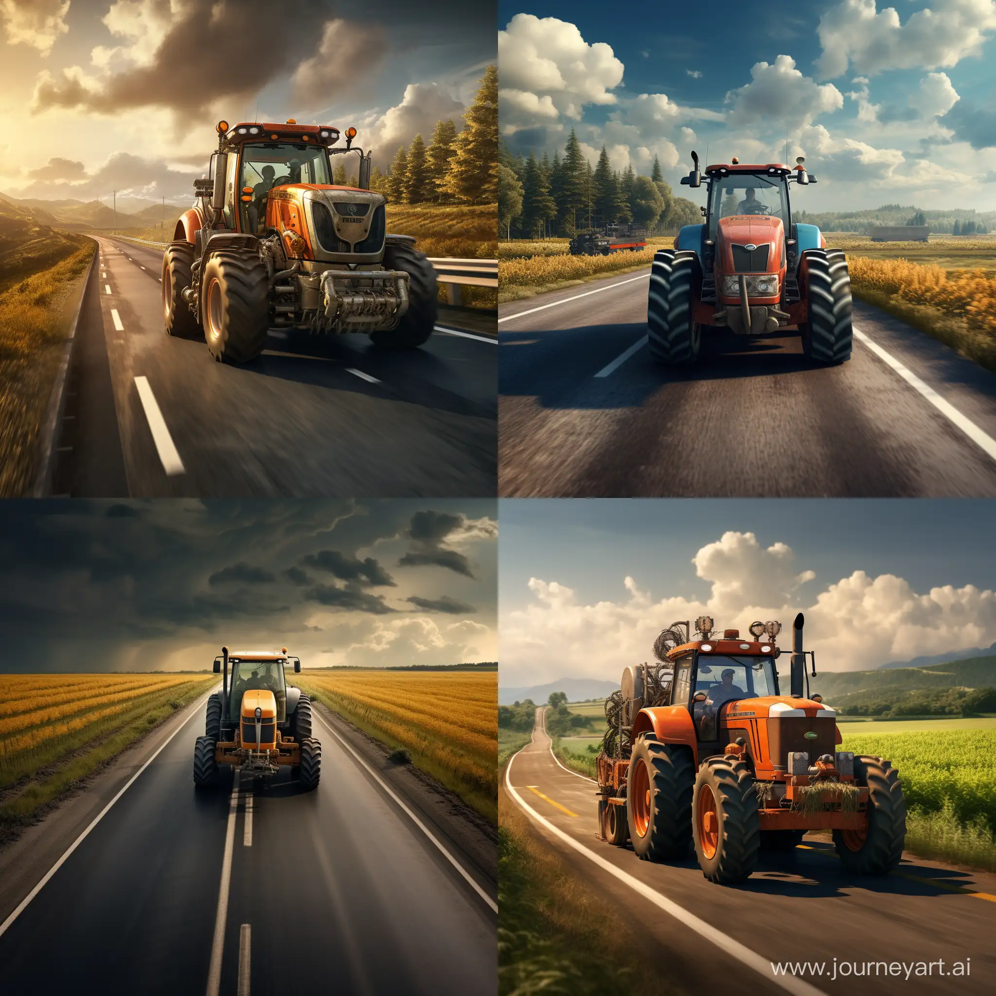 Tractor-Driving-on-Highway-Without-Trailer