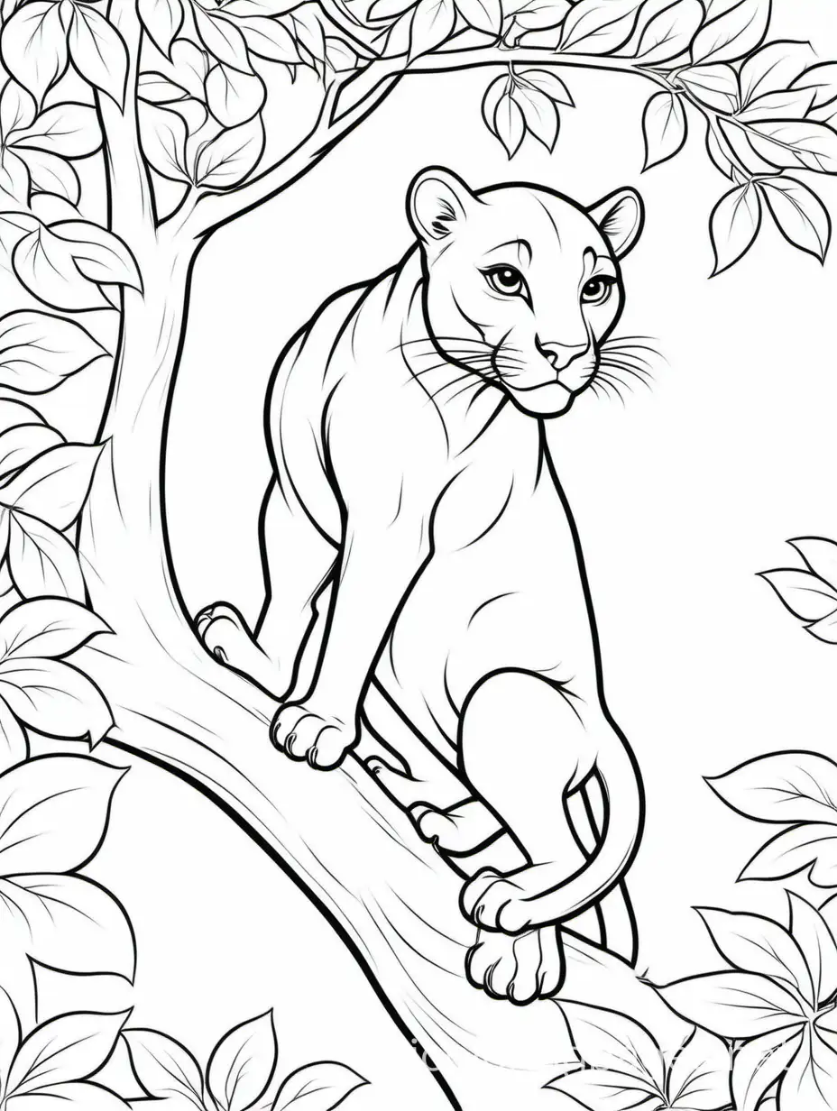 Panther-Coloring-Page-Majestic-Big-Cat-in-Tree-Black-and-White-Line-Art