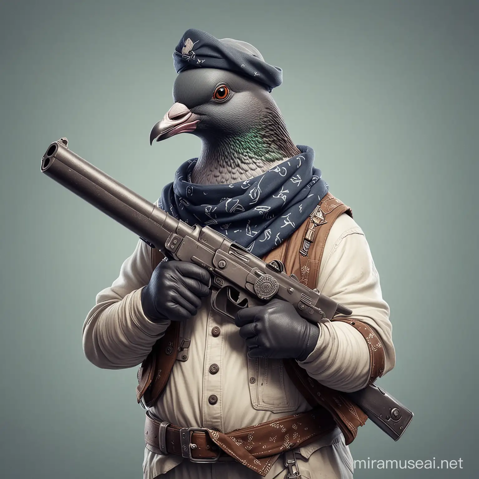 Stylized Pigeon with Bandana and Gun