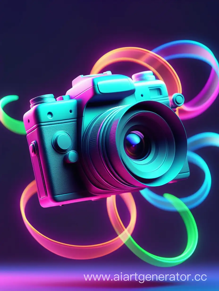 Neon-Colorful-Camera-Soaring-in-Bright-Air