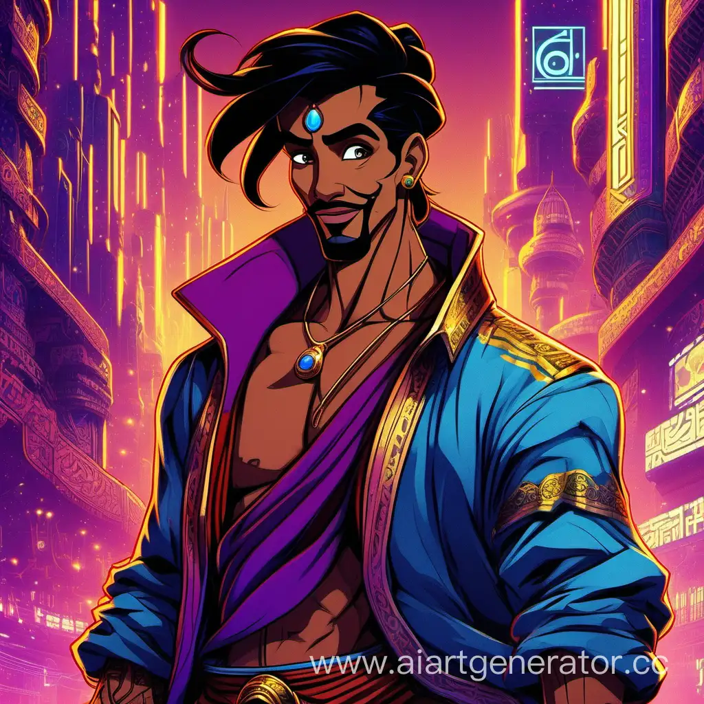 Aladdin-Explores-a-Futuristic-Cyberpunk-Cityscape