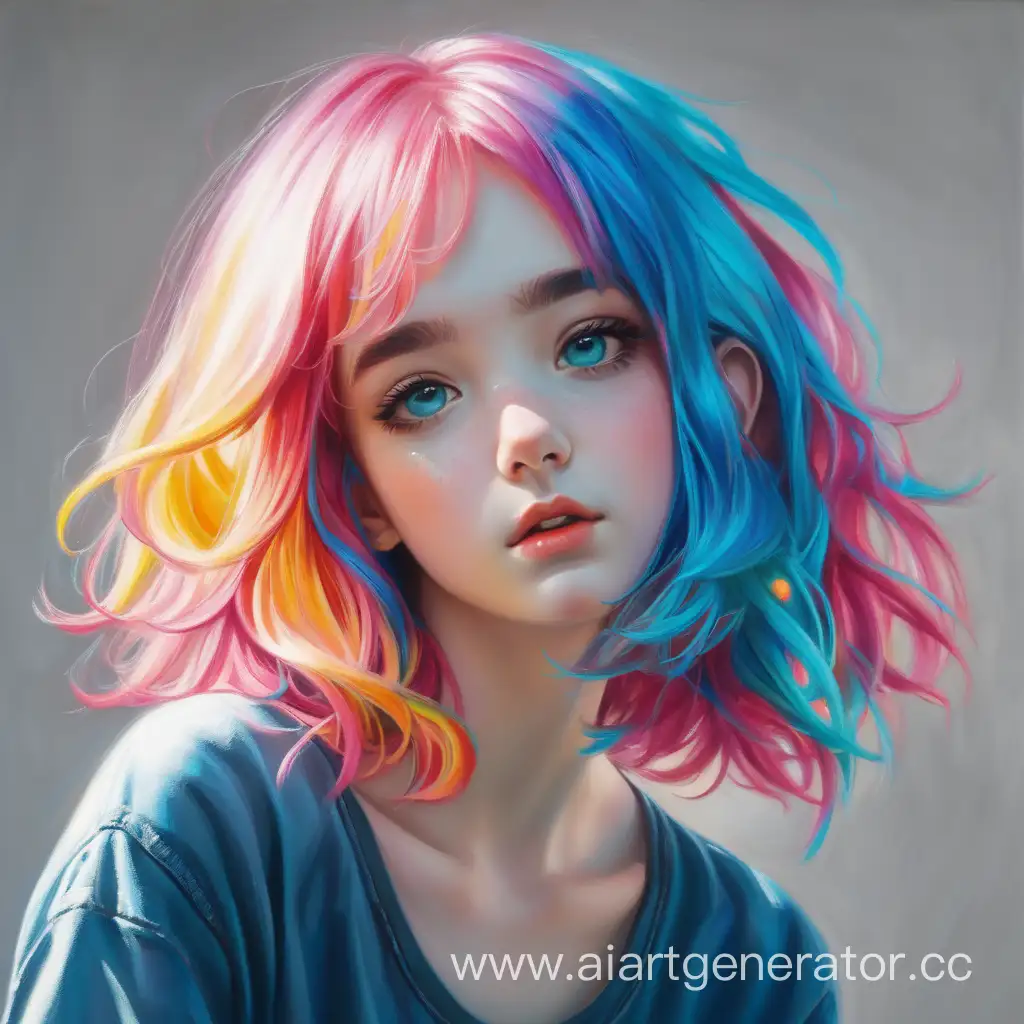 Девушка с яркими волосами, арт