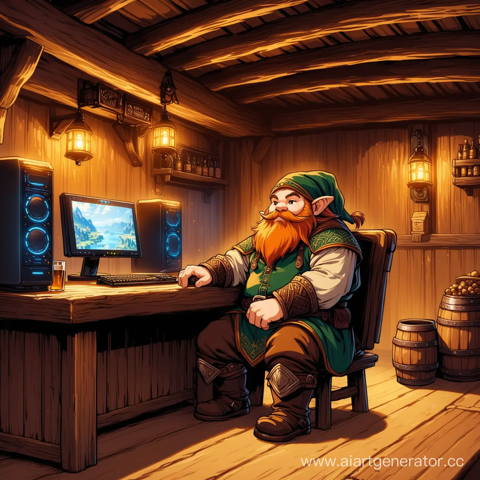 Cozy-Tavern-Dwarf-Gaming-on-Computer