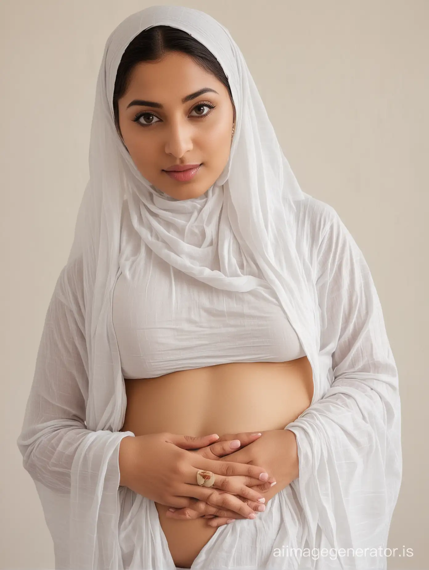 Pregnant-Bengali-Hindu-Woman-in-Traditional-Attire-and-Bikini
