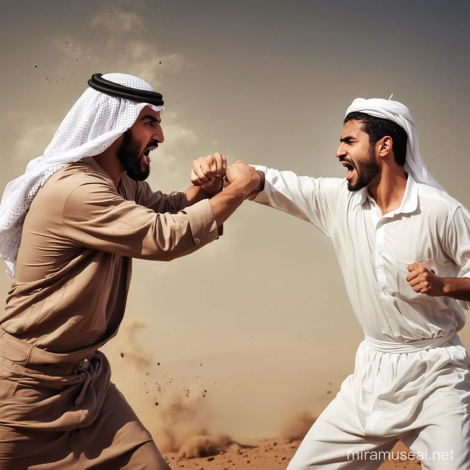 Angry Arab Man Assaulting Another Man in a Fiery Encounter