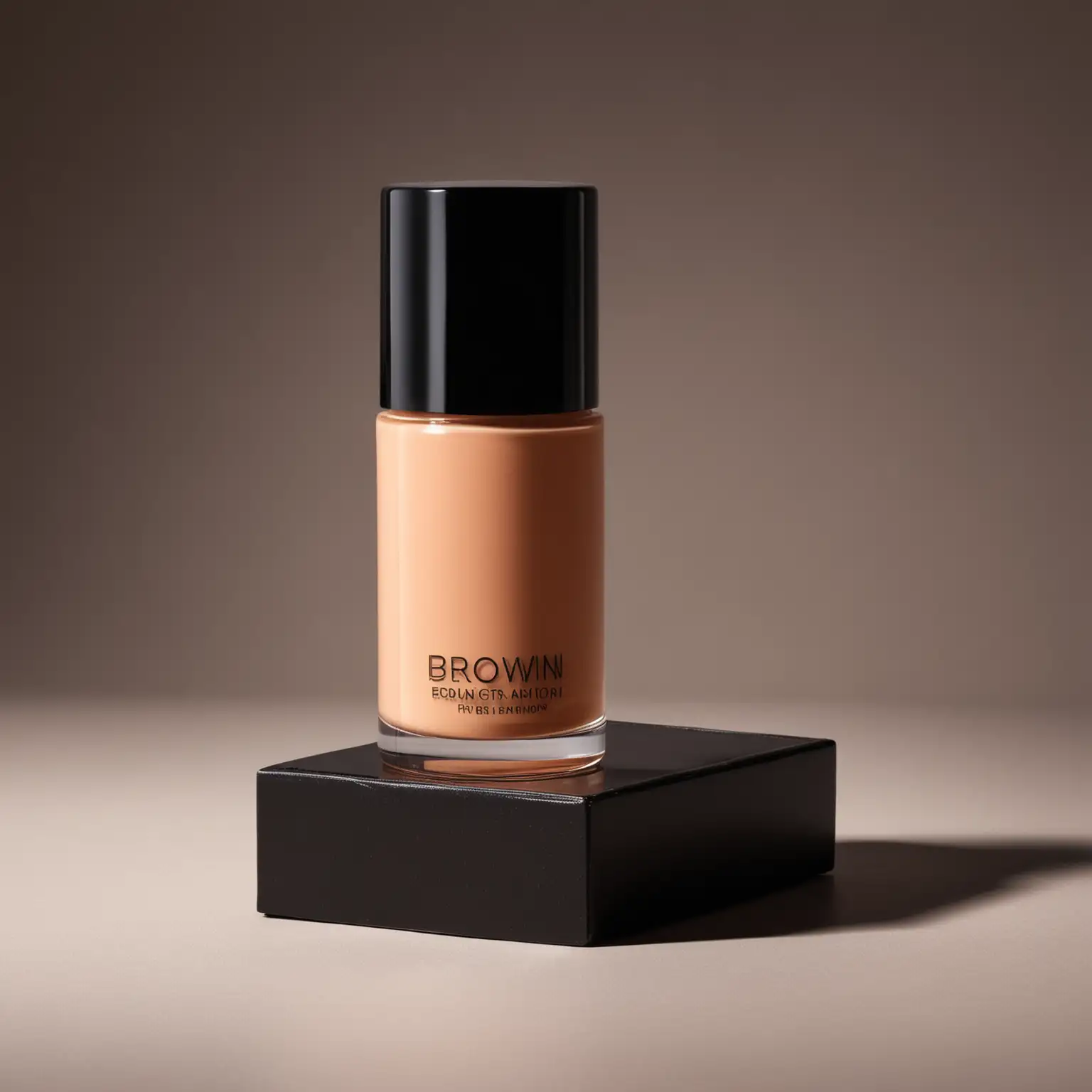 Makeup Photoshoot with Brown Foundation on Black Luxury Packaging