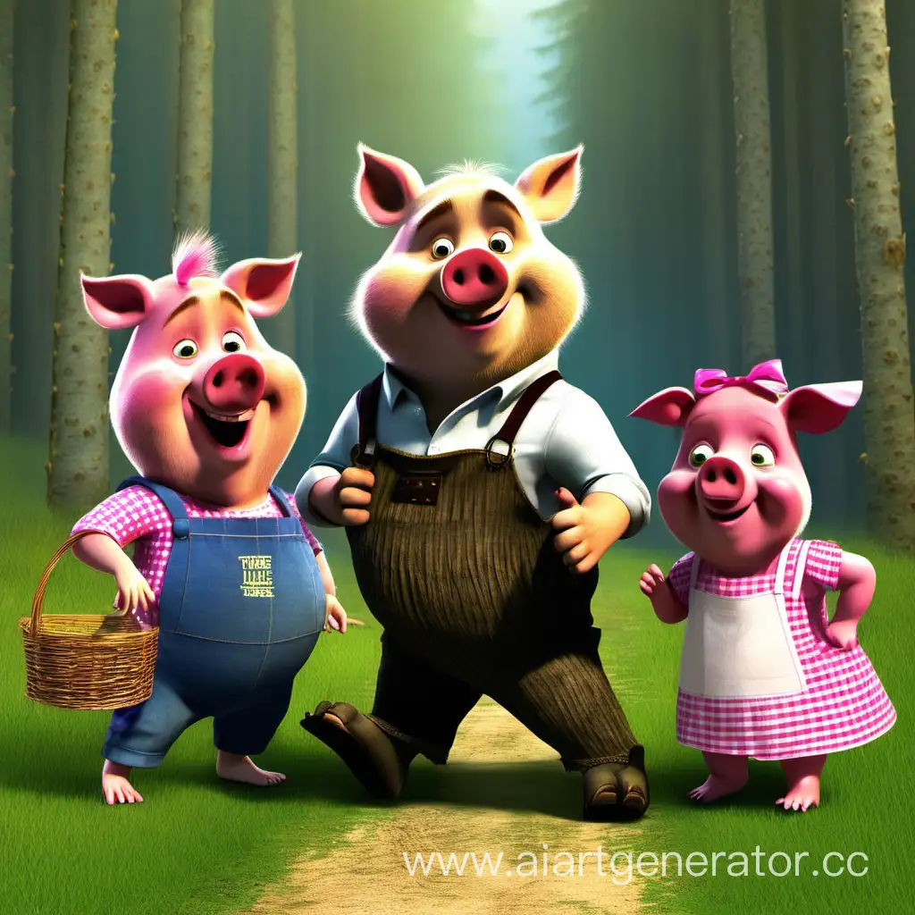 Three-Little-Pigs-and-Masha-Explore-the-Forest-with-Bear