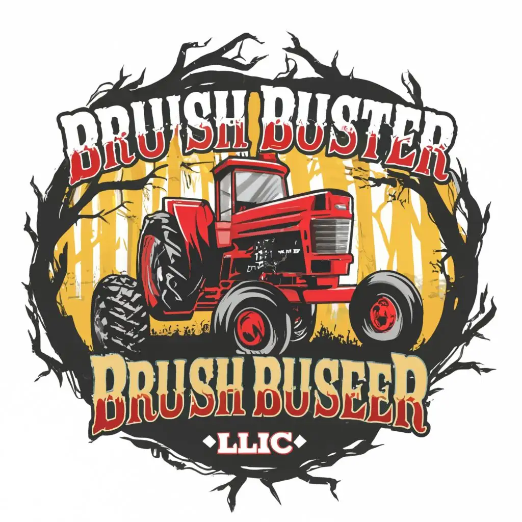 LOGO-Design-For-Brush-Buster-LLC-Dynamic-Hotrod-Tractor-Emerging-from-Woods-in-Swamp-Setting