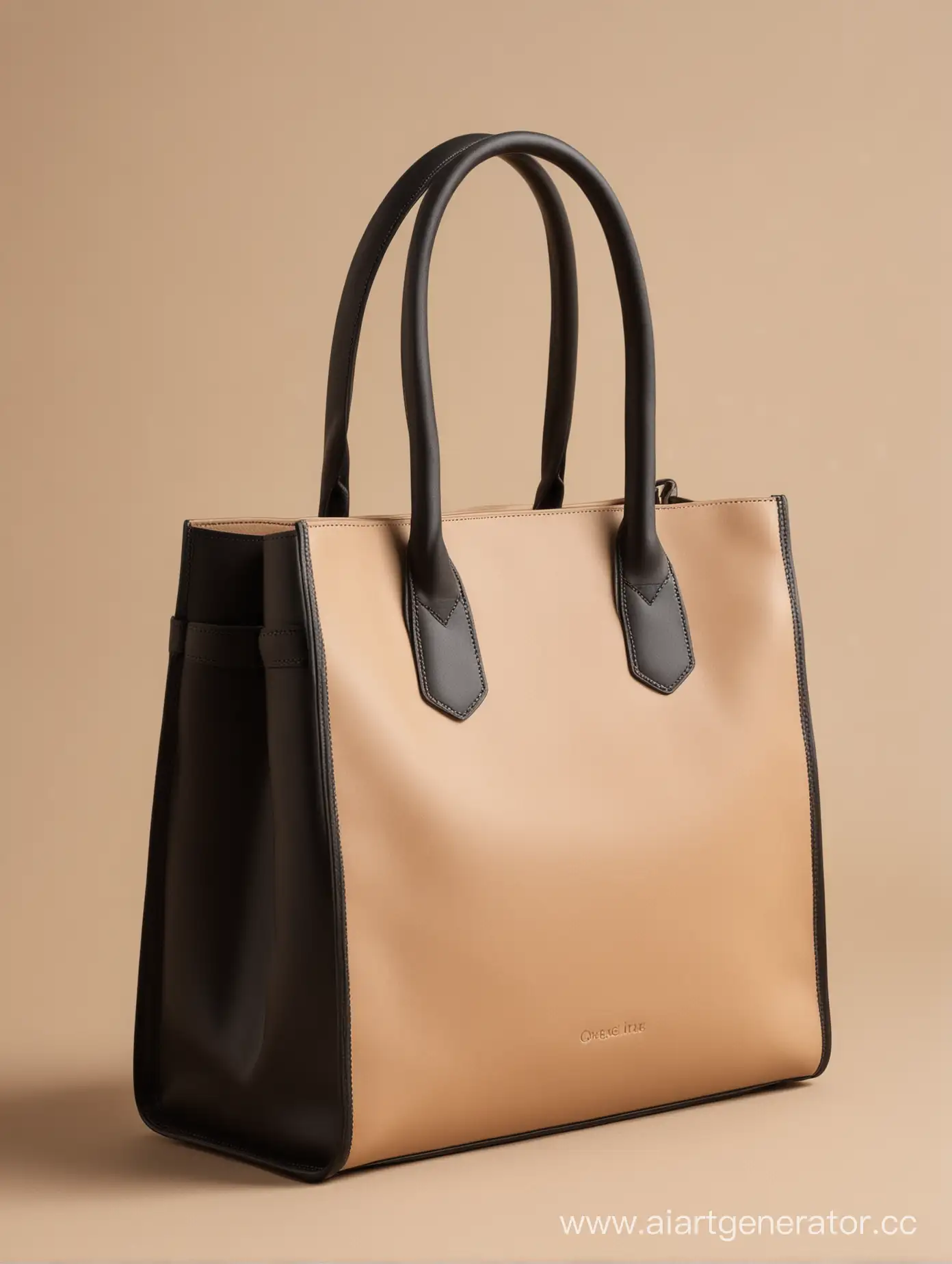 Elegant-MediumSized-Black-Bag-on-CoffeeBeige-Background