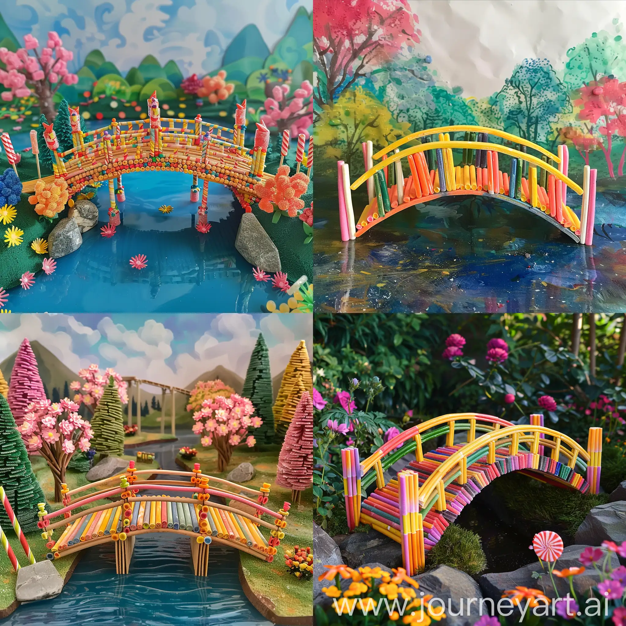 please create a picture of a bridge made from lollipop sticks