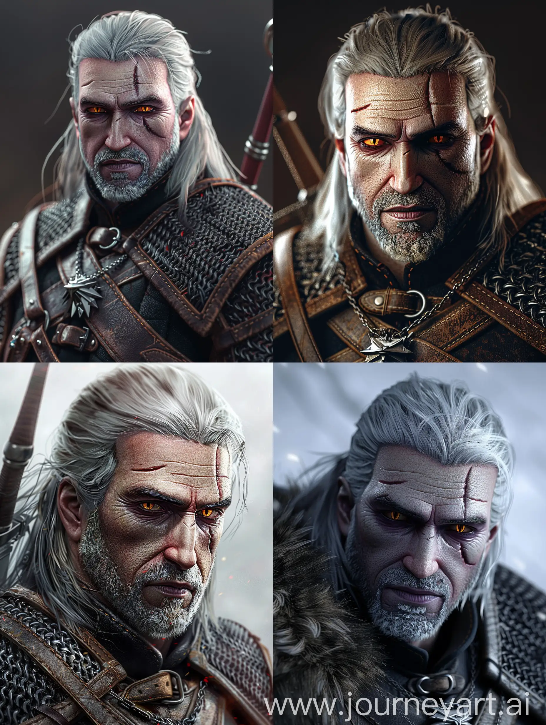 Geralt from the game The Witcher 3, super realistic, highly detailed, 4K resolution and quality 
