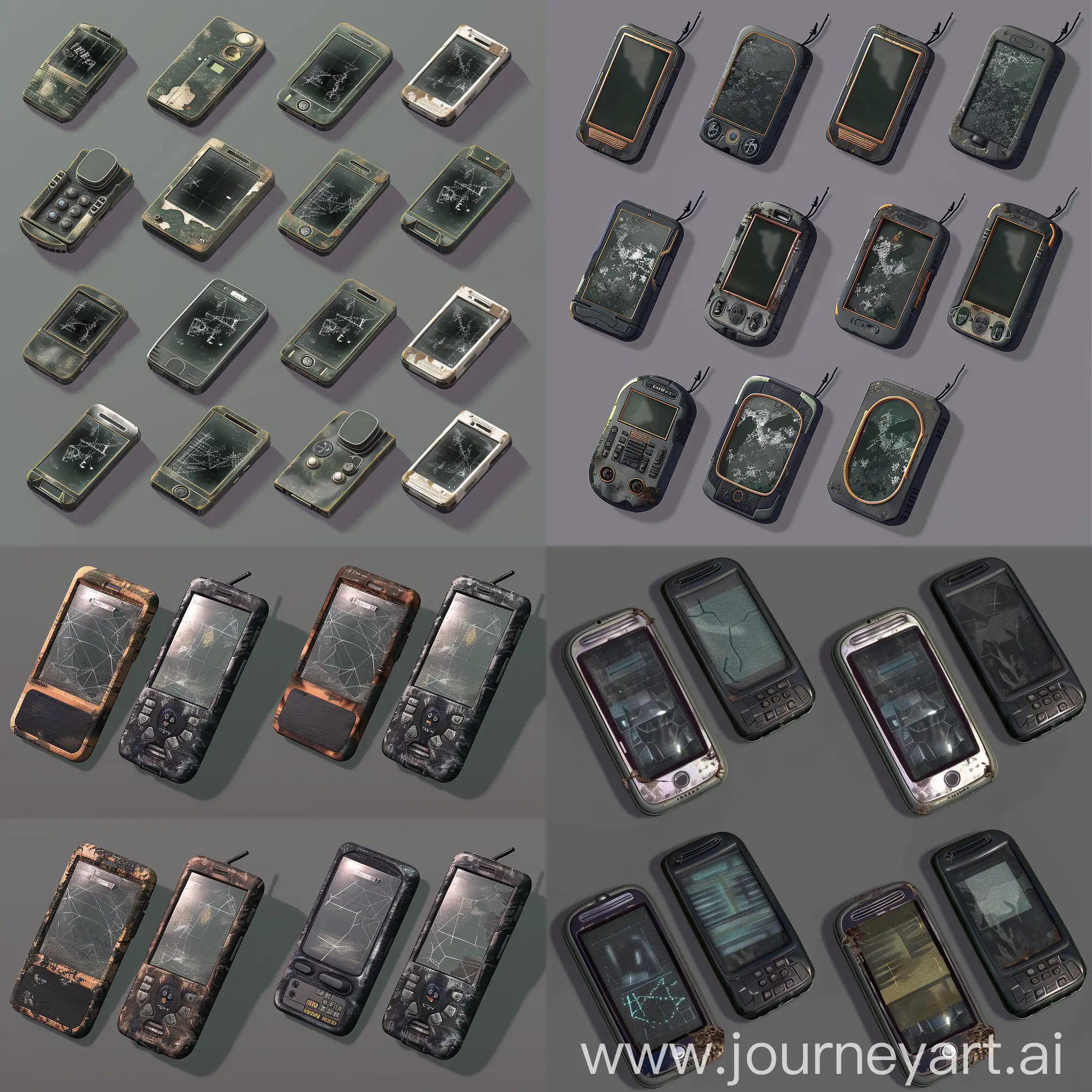 https://i.postimg.cc/YCStjdbR/image.png https://i.postimg.cc/qgf5svT4/image.png realistic photo of isometric set of worn pda, style of stalker game, unreal engine 5 render, ultrarealistic style, isometric set --iw 2 --chaos 20