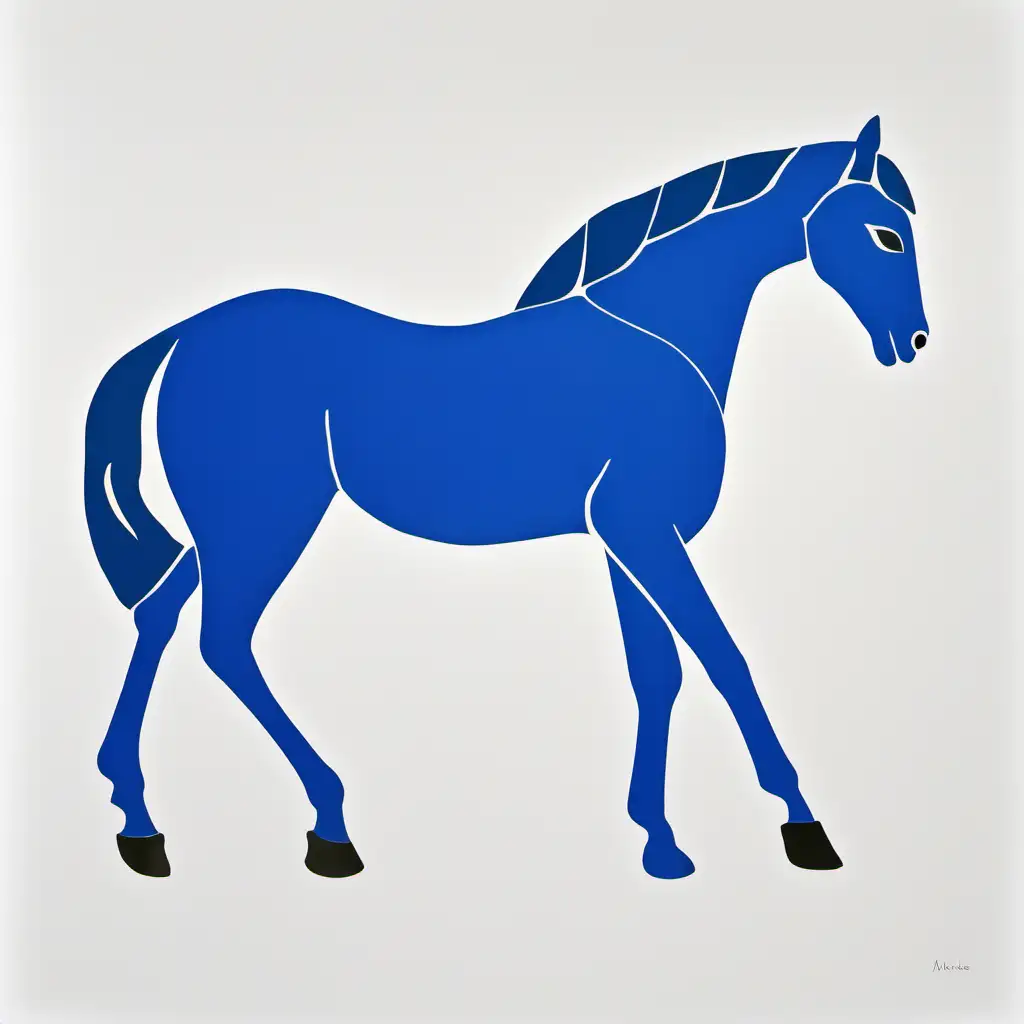 Henri Matisse Style Blue Horse Artwork on White Background