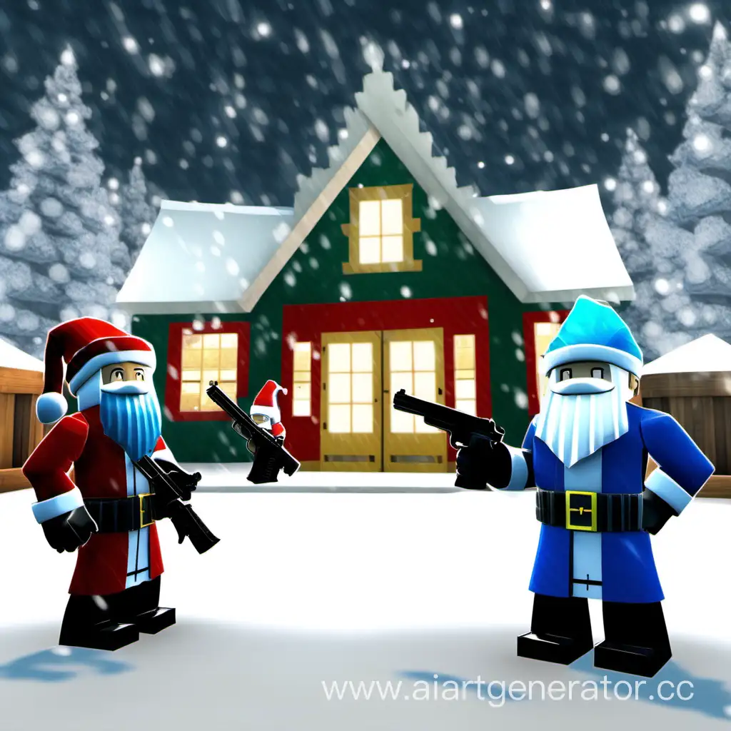Grandfather-Frost-Amidst-Falling-Snow-with-Two-Roblox-Noobs-Holding-Pistols