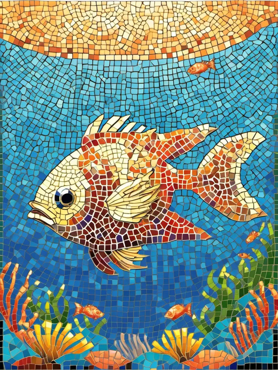 Colorful Mosaic Fish Swimming Amidst Vibrant Coral in the Sea