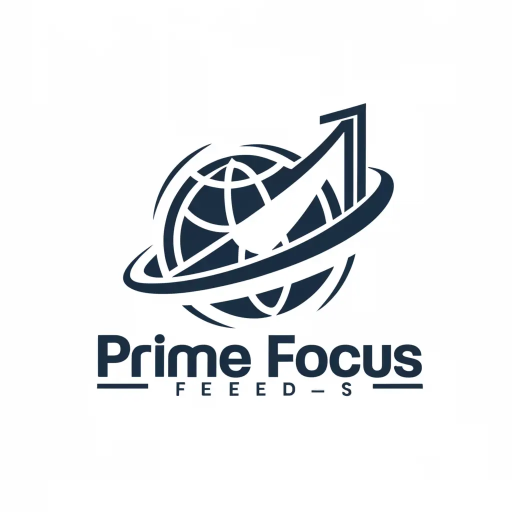 a logo design,with the text "Prime Focus Feeds", main symbol:From Global to Goalpost,Moderate,clear background