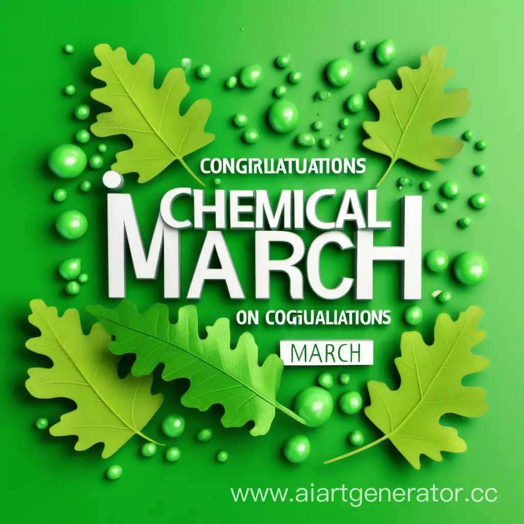 Поздравление на 8 марта для химической отрасли в зеленом цвете и с листьями дуба