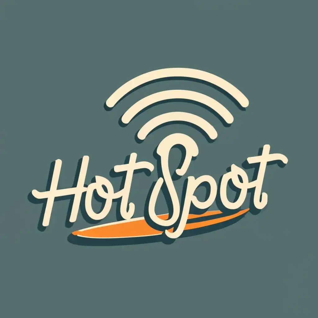 logo, Wifi sign over an 'o' and a surfboard below, with the text "Hot spot", typography, be used in Sports Fitness industry