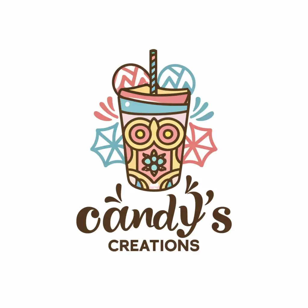 a logo design,with the text "Candy's  Creations", main symbol:Tumbler cup  Sublimation Crafts,Moderate,clear background