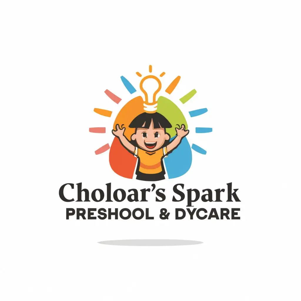a logo design,with the text "Scholar's Spark Preschool & Daycare", main symbol:A kid and a ray of light or bulb on head,Moderate,be used in Education industry,clear background