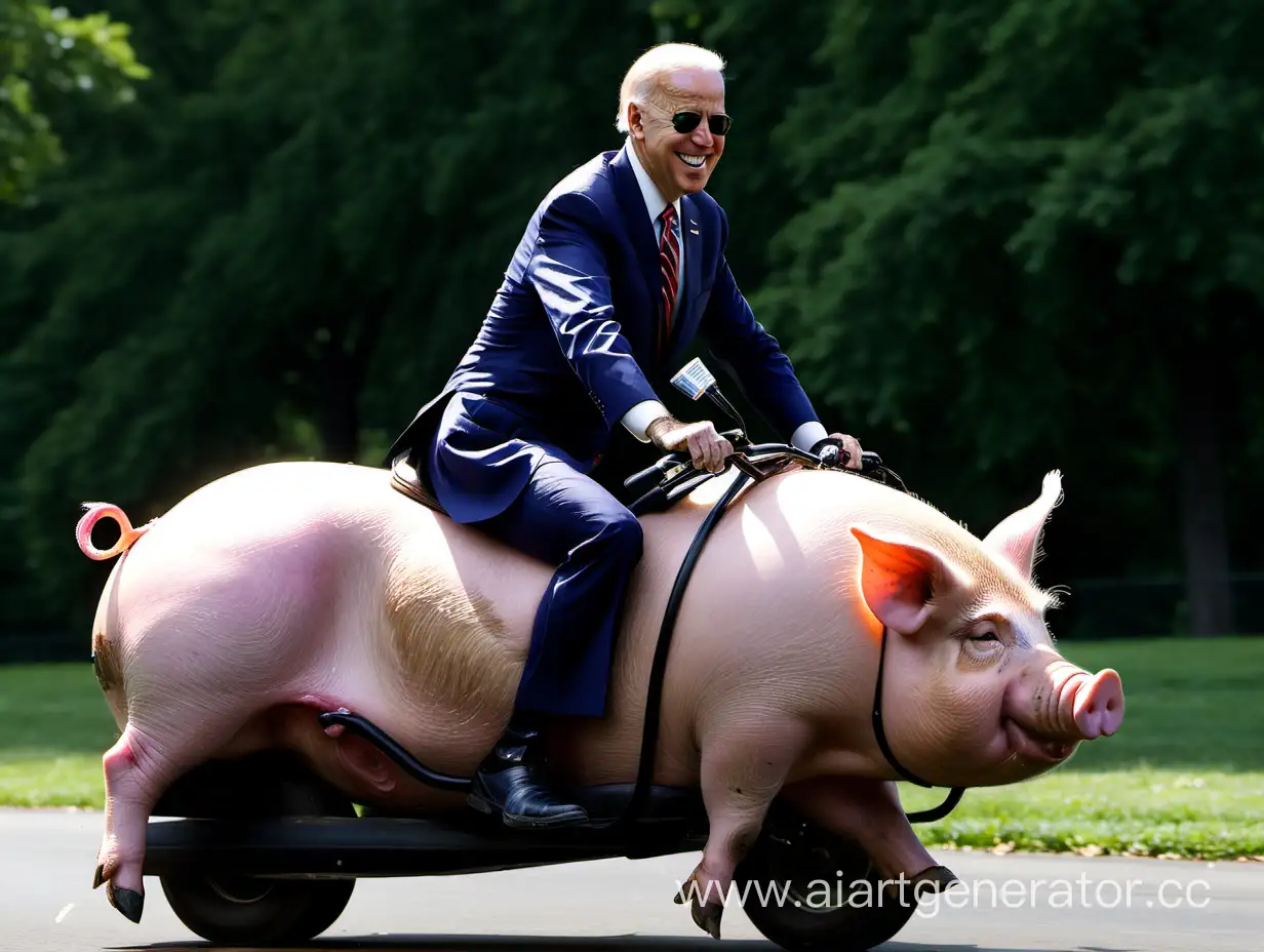 President-Biden-Enjoying-a-Unique-Ride-on-a-Playful-Pig