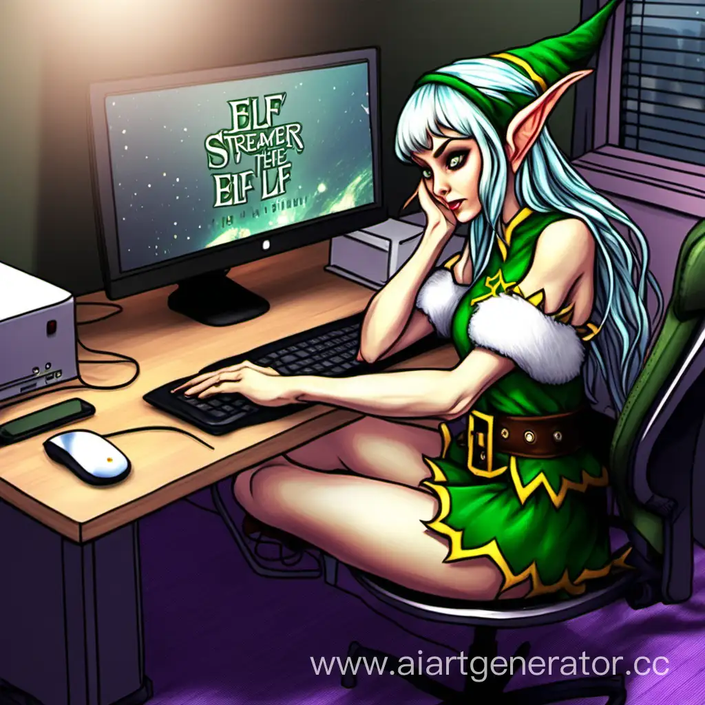 Elf-Streamer-Relaxing-at-Computer-with-Legs-on-Table