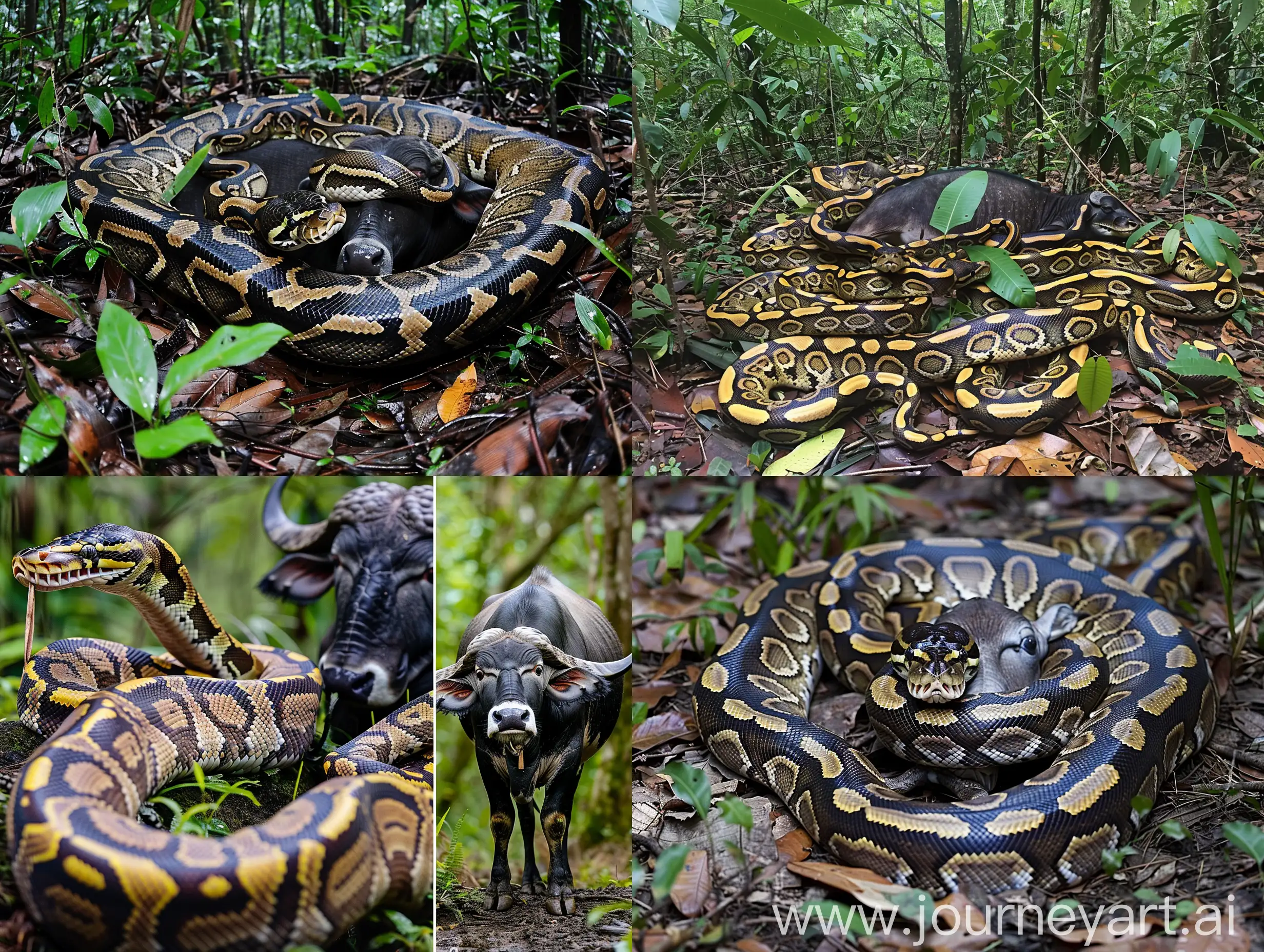  300 ft Burmese python swallow a water buffalo in the forest 