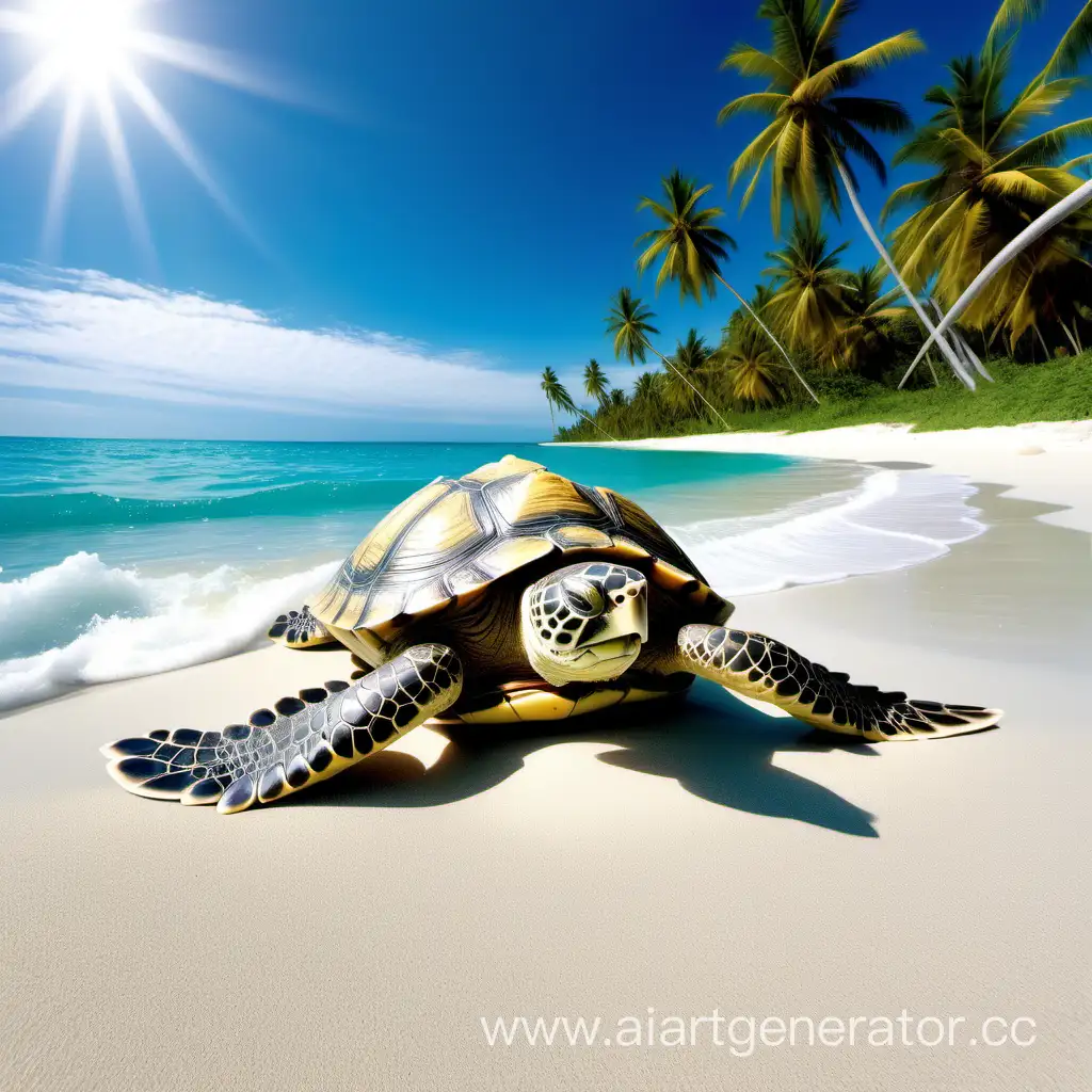 Serene-Turtle-Beach-White-Quartz-Sand-Palm-Trees-and-Blue-Waves