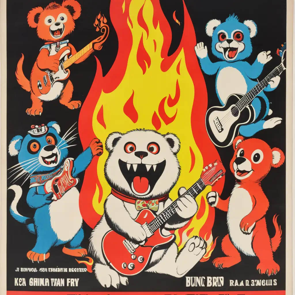 Vintage Horror Poster Animal Band Toys on Fire