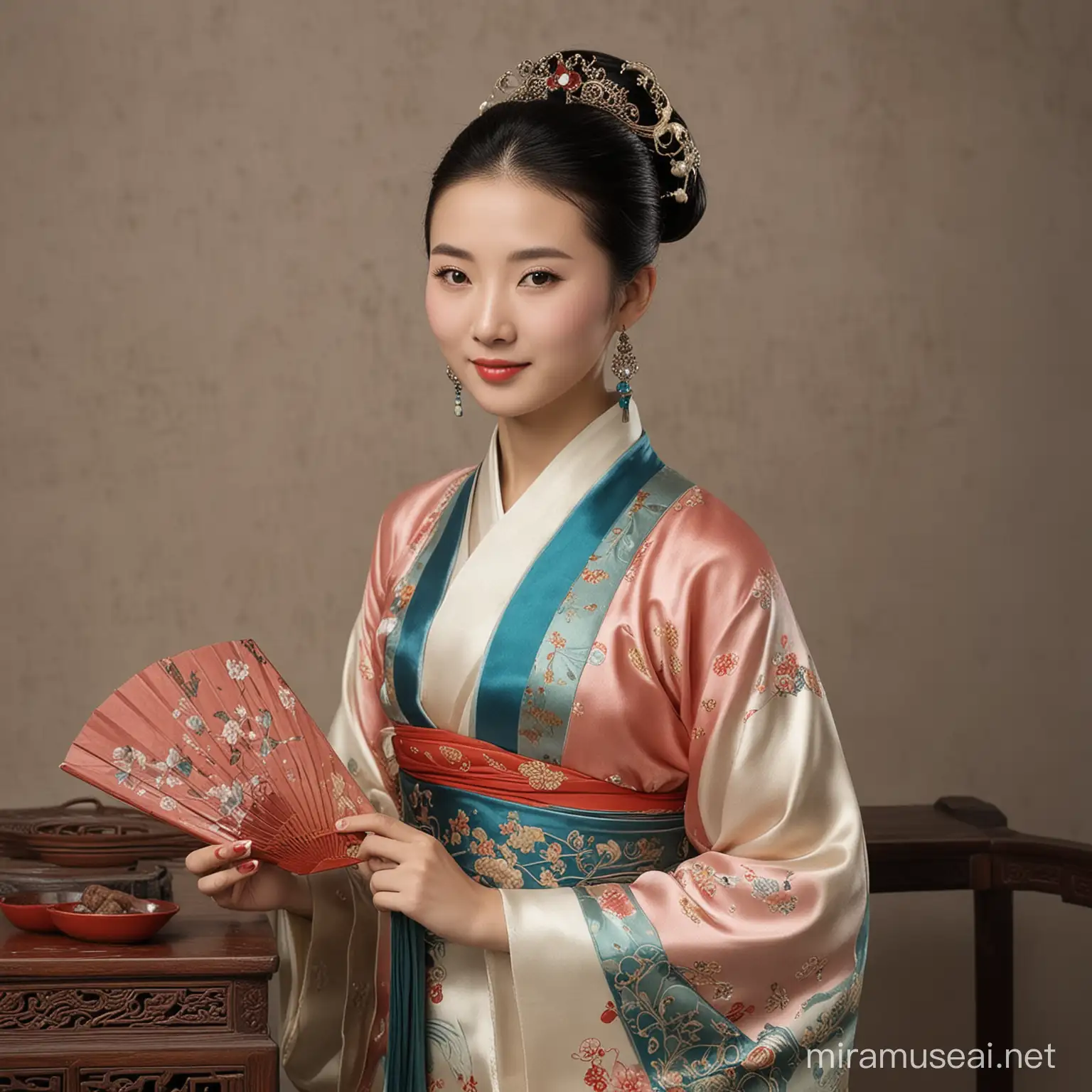 Elegant Chinese AntiqueDressed Woman in Traditional Costume