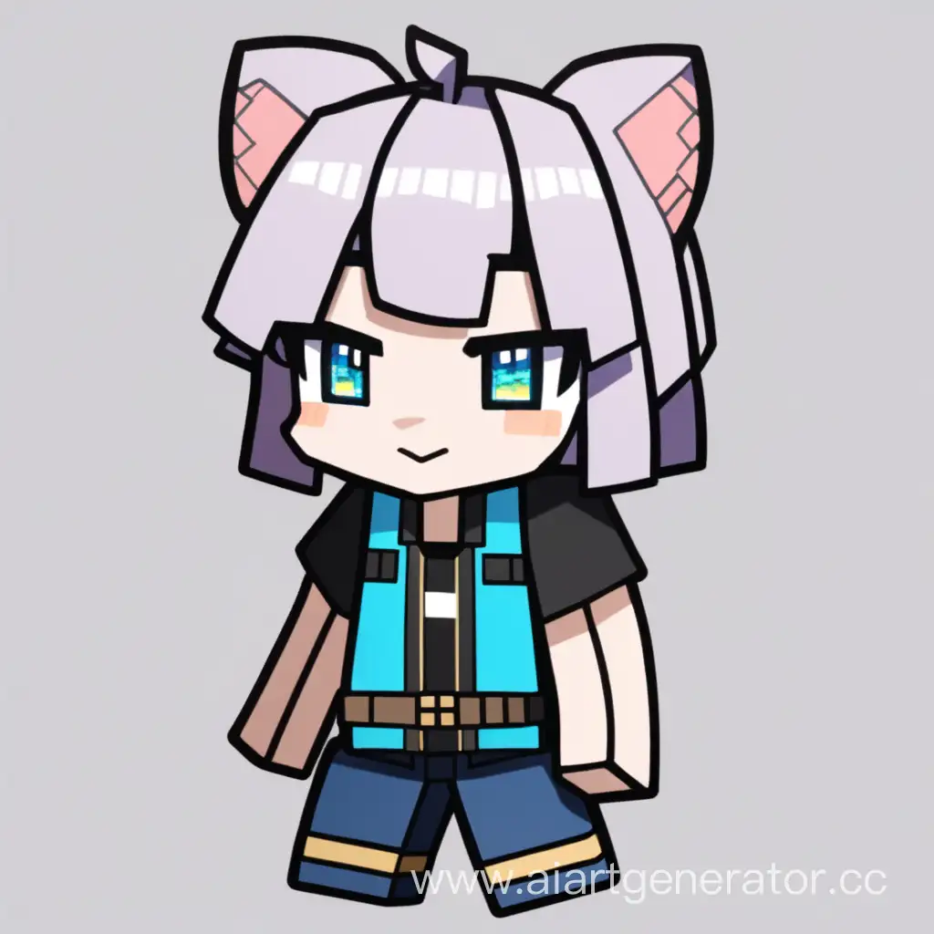 Anime nya, in the style of Minecraft