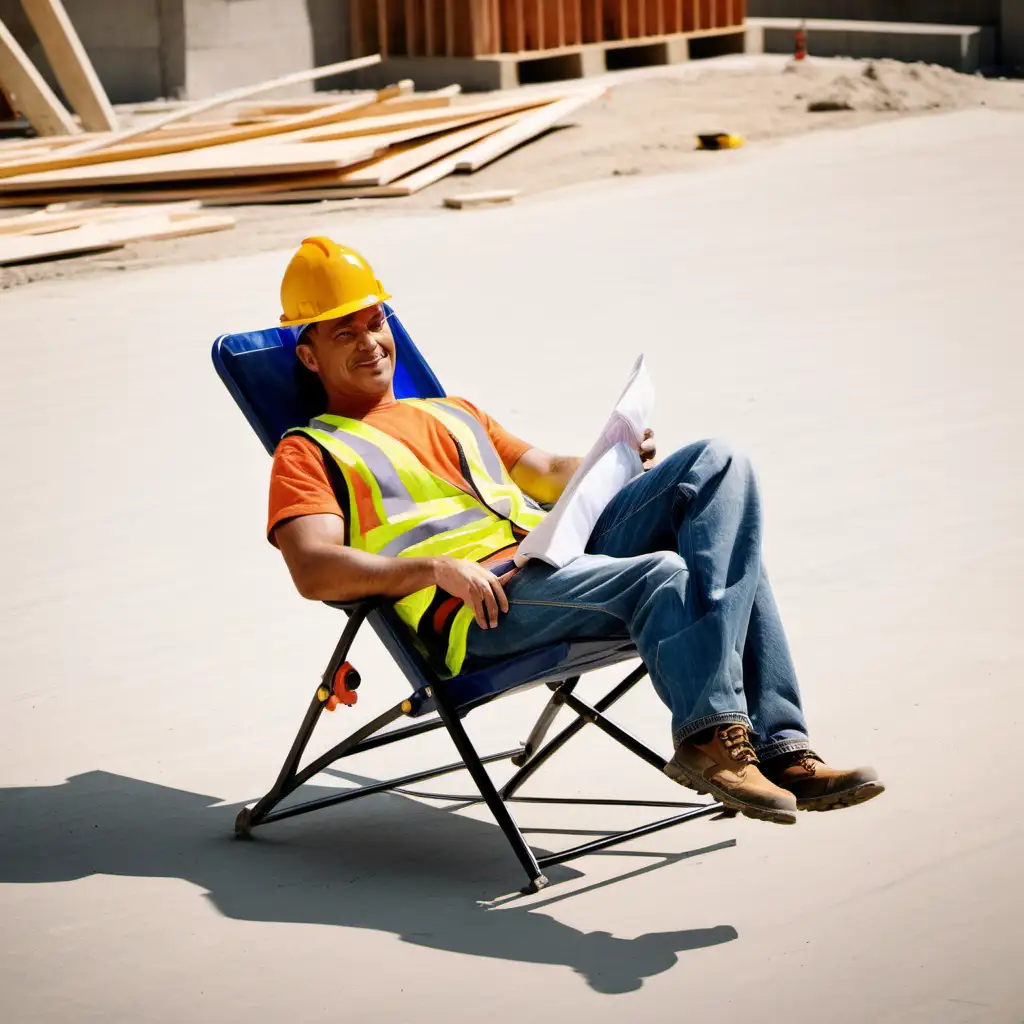 Relaxing Construction Worker on Lounge Chair