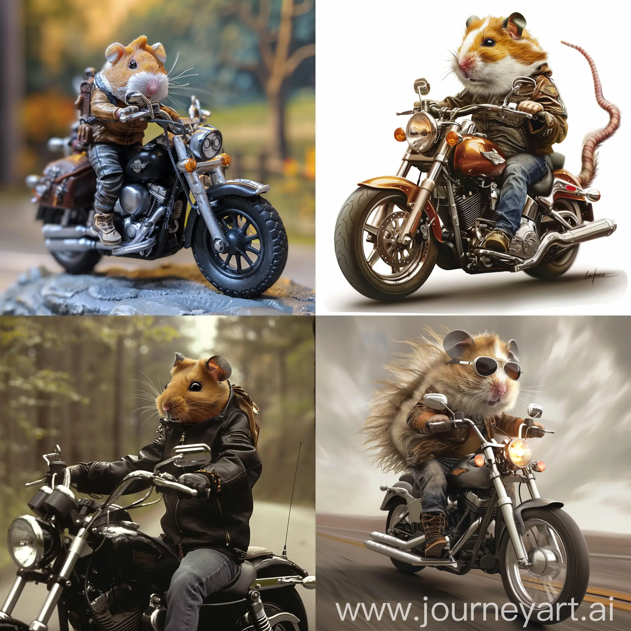 A Tuttle with hamster Head riding a Harley Davidson