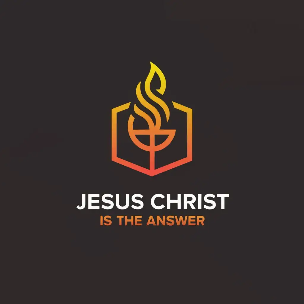 a logo design,with the text "Jesus Christ is the Answer", main symbol:Bible, fire but no Cross sign,Minimalistic,clear background