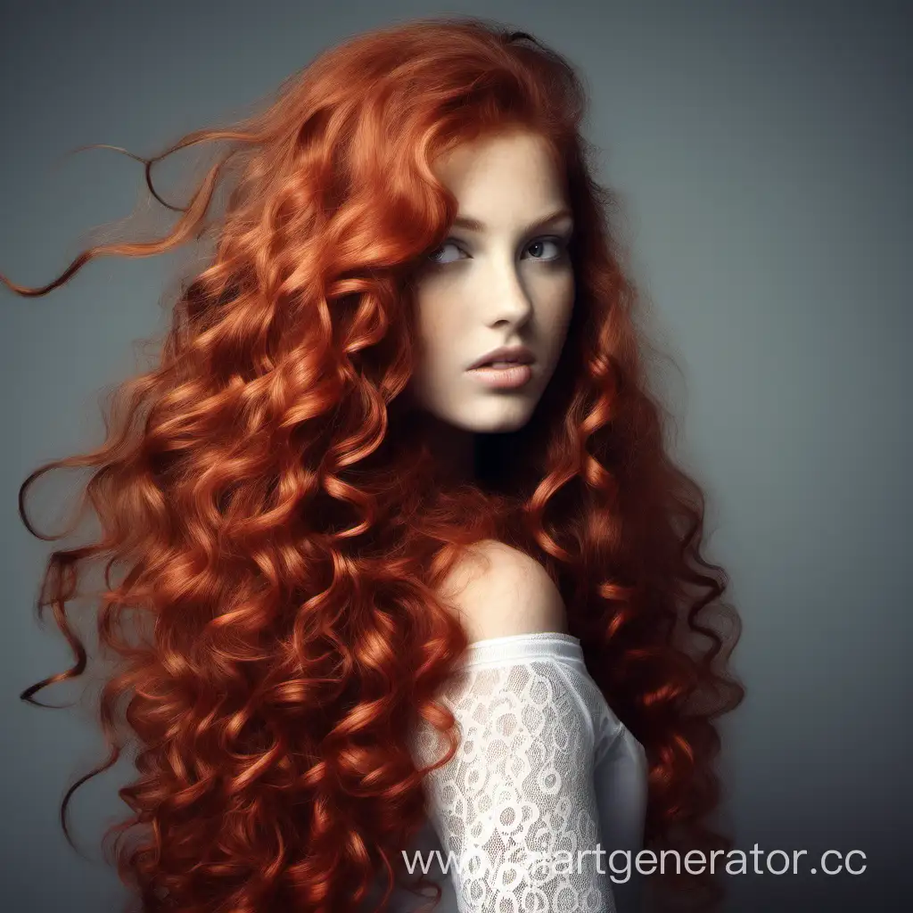 Beautiful girl with long curly red hair