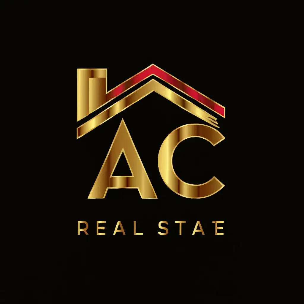 a logo design,with the text "AC", main symbol:real estate, red, gold,Moderate,be used in Real Estate industry,clear background