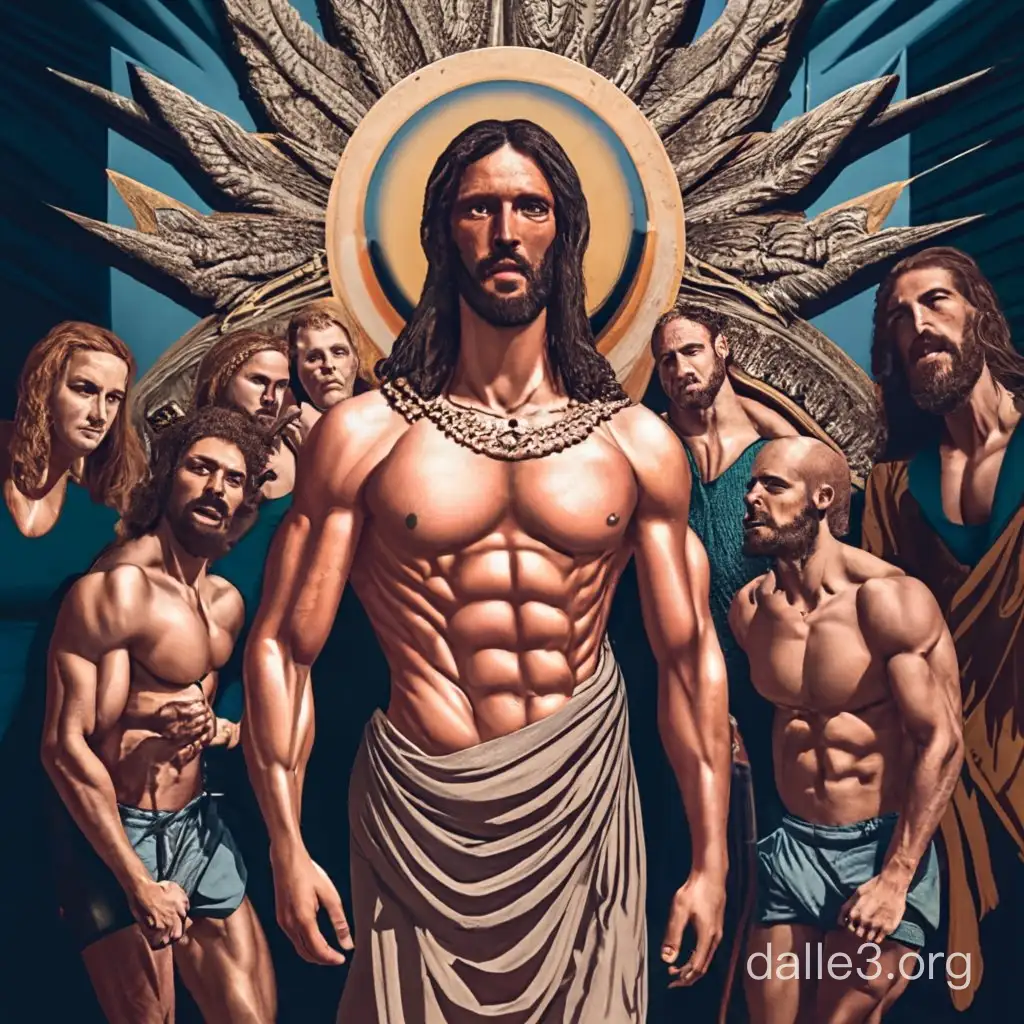 jesus christ, extremely ripped, spine crown, doing workout, photo, (((extreme detailed)))