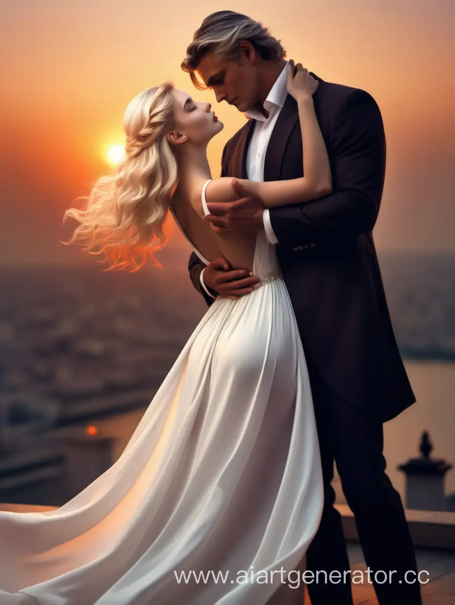 Romantic-Sunset-Embrace-Elegant-Couple-in-Stylish-Attire