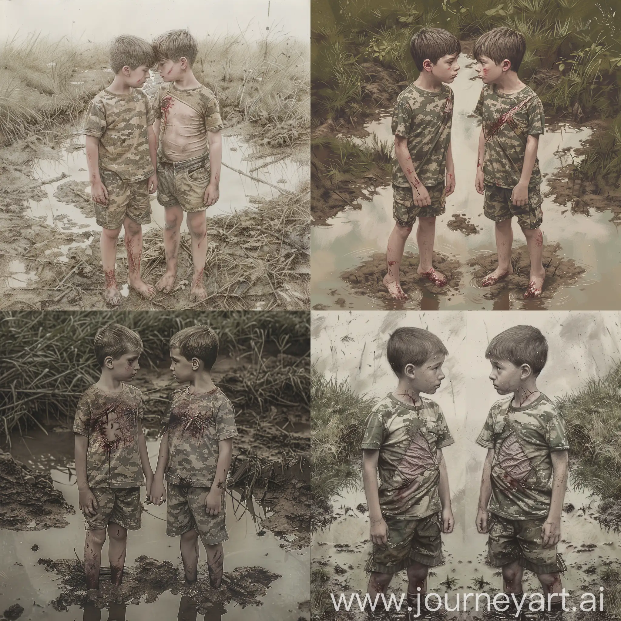 Caucasian-Boys-in-Camouflage-Displaying-Bravery-and-Innocence