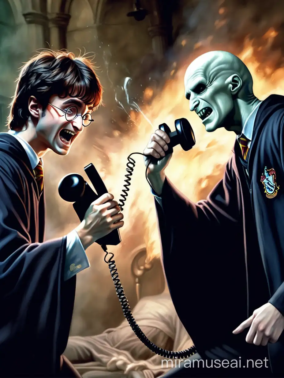 Magical Battle Harry Potter and Voldemort Duel with Telephones