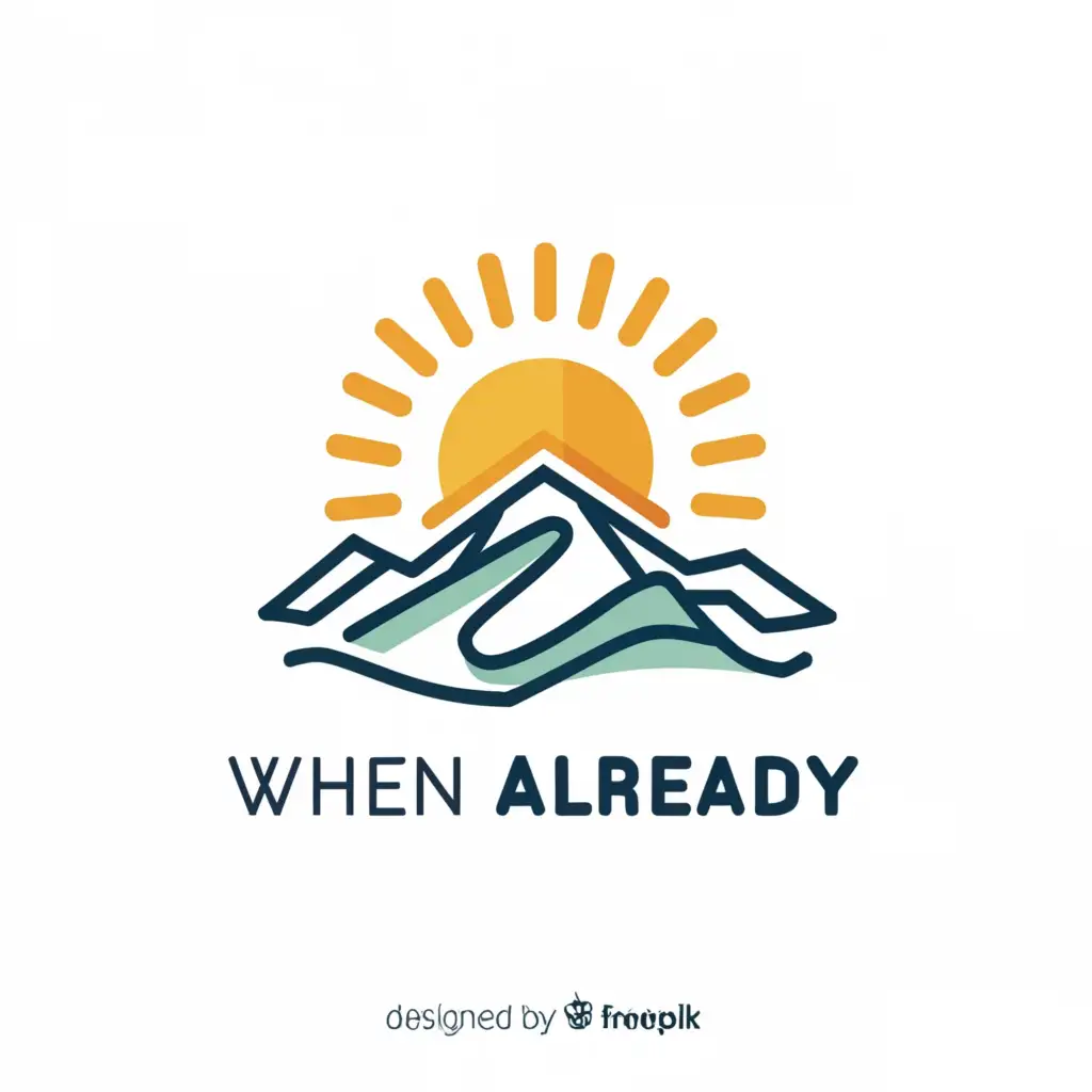 a logo design,with the text "When already ", main symbol:mountains sea sun beach,Minimalistic,be used in Travel industry,clear background
