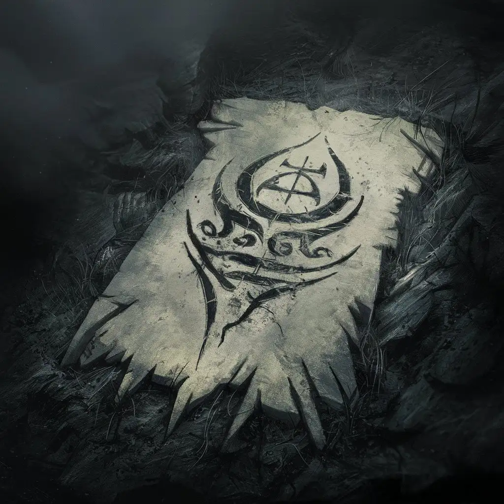 mystical sign, scar, tatoo, sketch mark of the victim, dark fantasy art