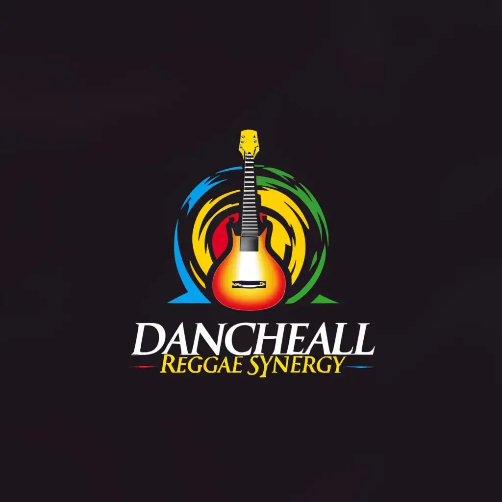 a logo design,with the text "DAncehall Reggae Synergy", main symbol:guitar,Minimalistic,be used in Entertainment industry,clear background