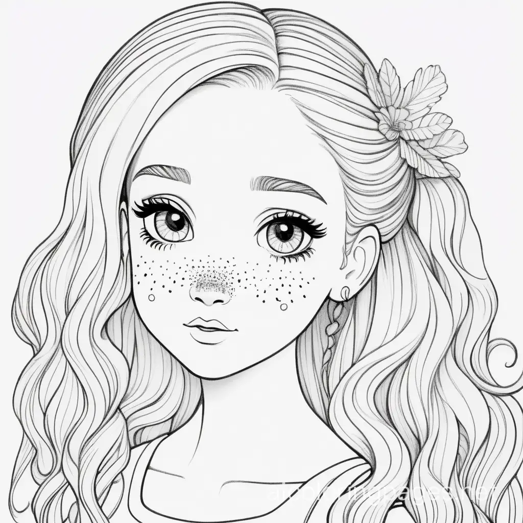 Coloring-Page-Rainbow-Background-with-Blonde-Princess-and-Freckles