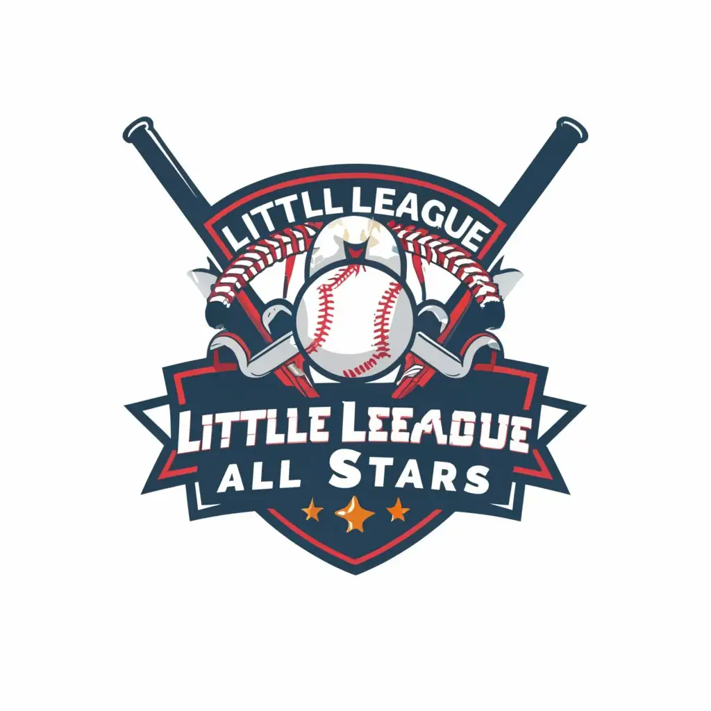a logo design,with the text "Little league baseball all stars", main symbol:Baseball 
Baseball field 
Baseball bats
Stars,complex,be used in Sports Fitness industry,clear background