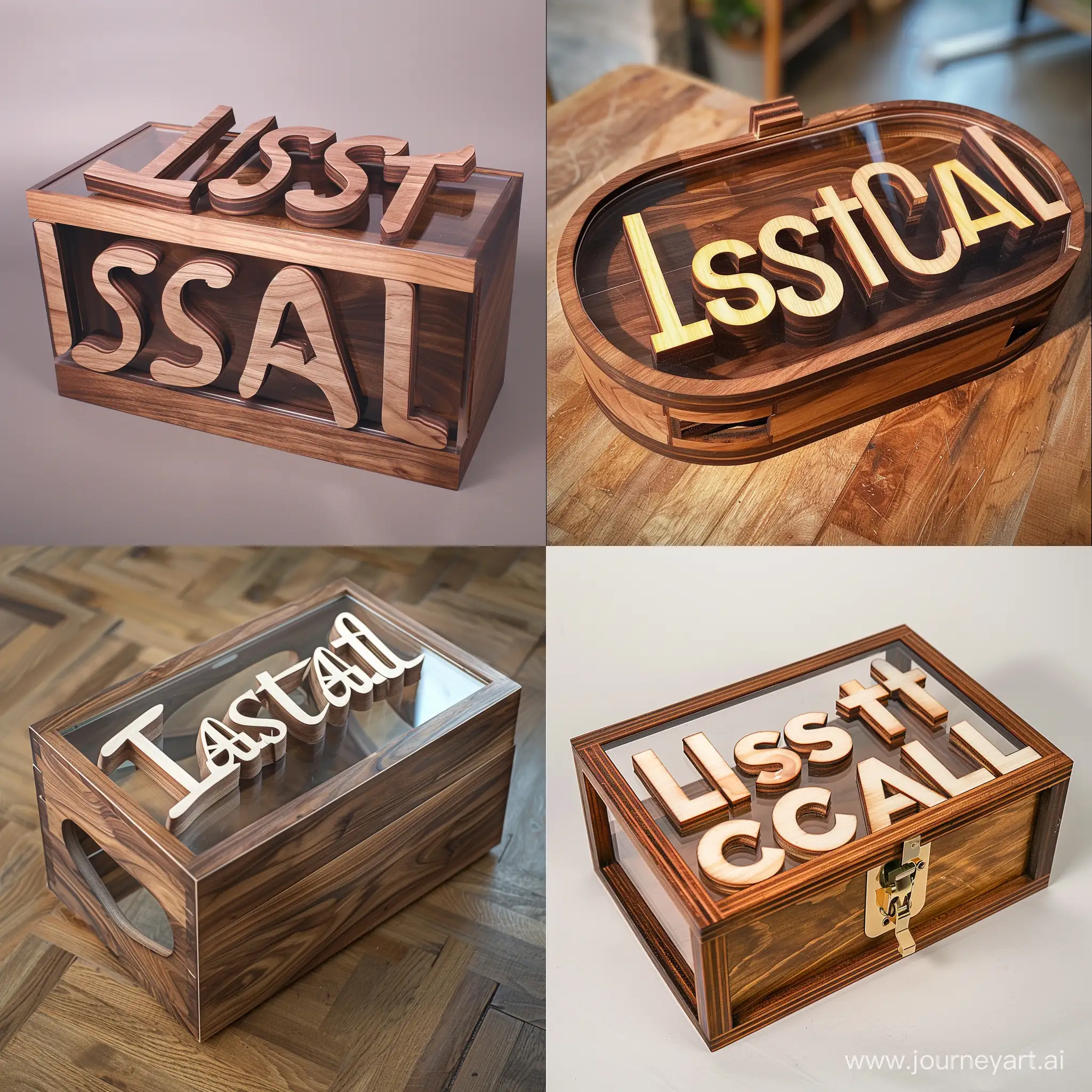 I want a wood and plexiglass box with the shape of "LastCall" word
