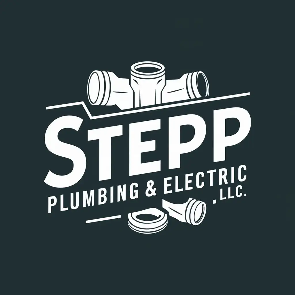 logo, PVC fittings, with the text "Stepp Plumbing & Electric, LLC", typography