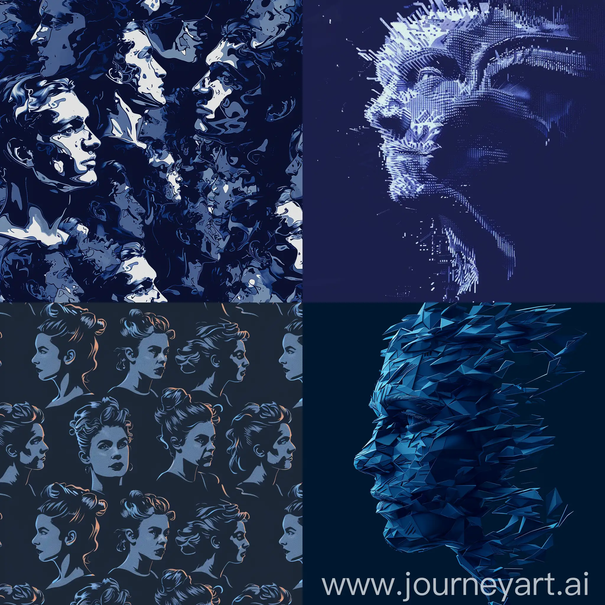 I intend to create an NFT design using artificial intelligence. The type of image is portraits. The color pattern I have in mind for this design is:  Navy Blue (